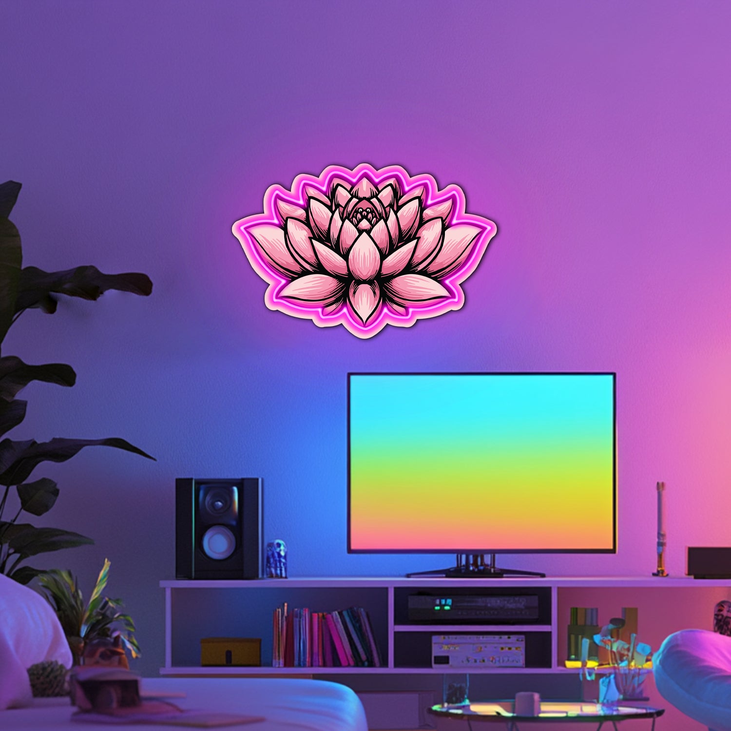 UV Printed Lotus  Neon Wall Art- LV0034