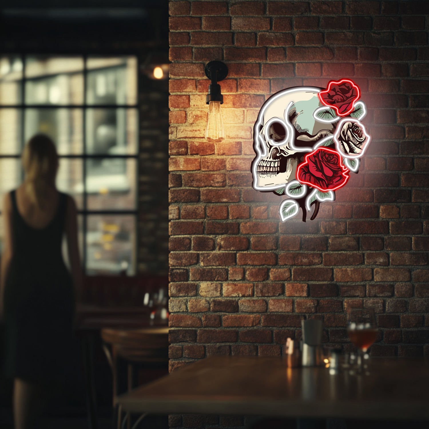 UV Printed Skull Blooms  Neon Wall Art- LV0030