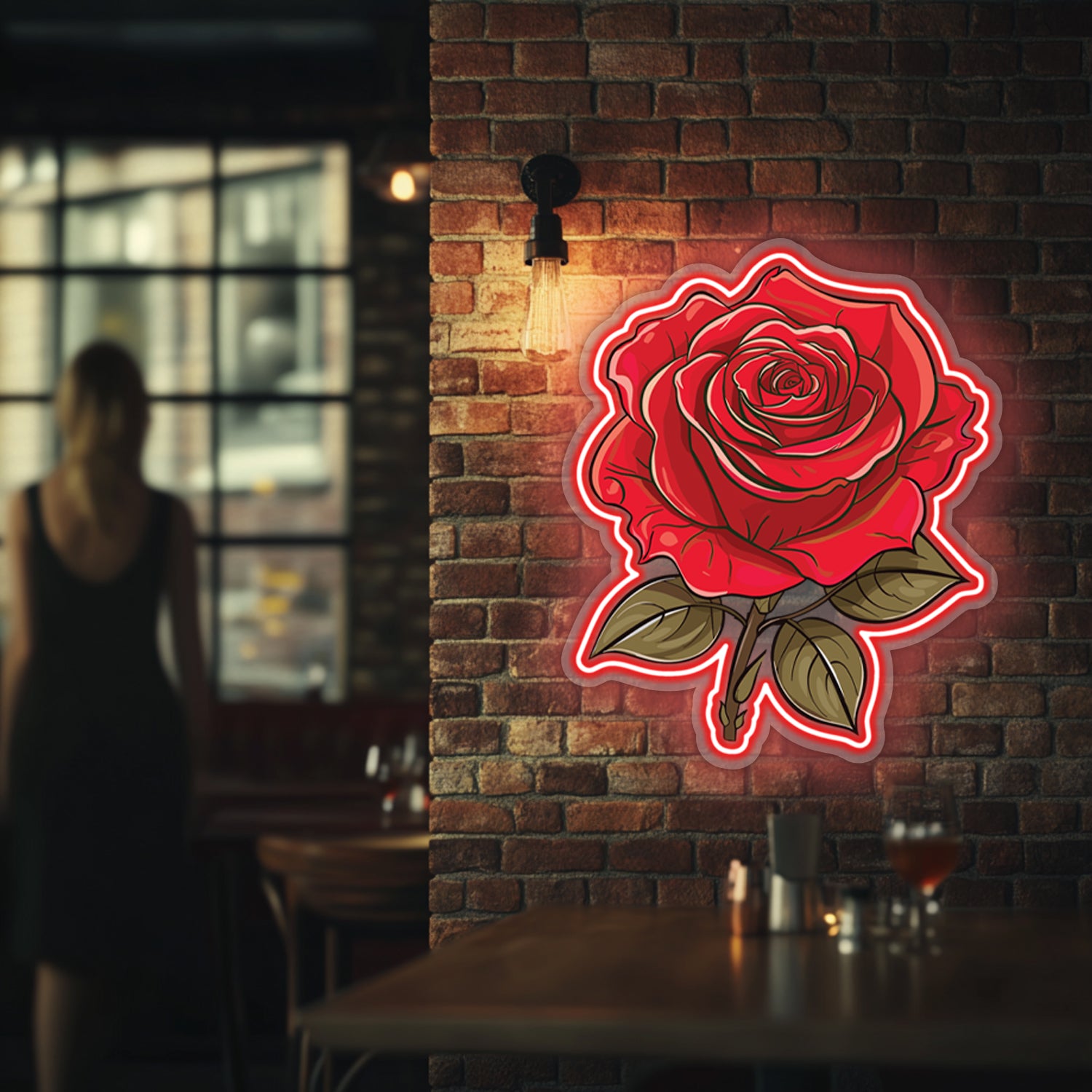 UV Printed Rose Neon Wall Art- LV0073