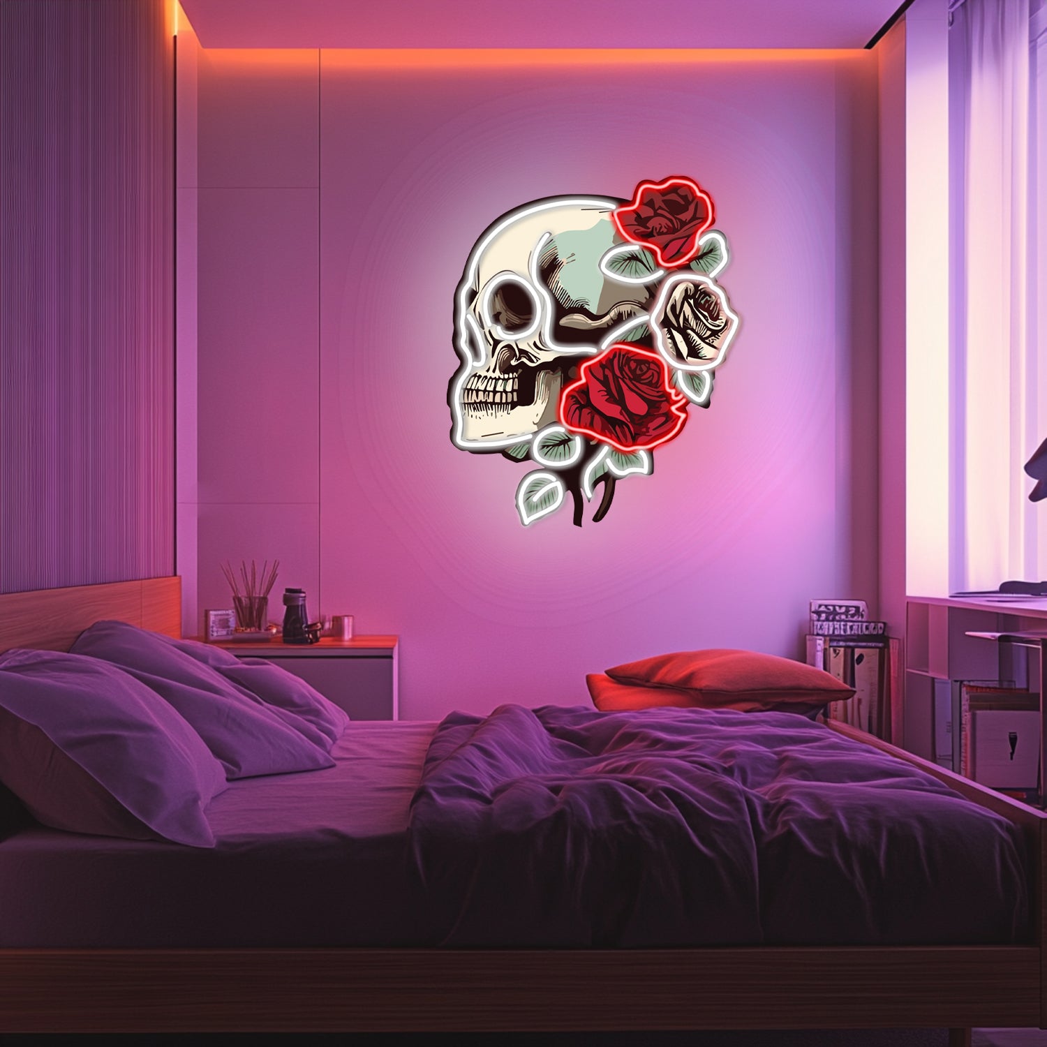 UV Printed Skull Blooms  Neon Wall Art- LV0030