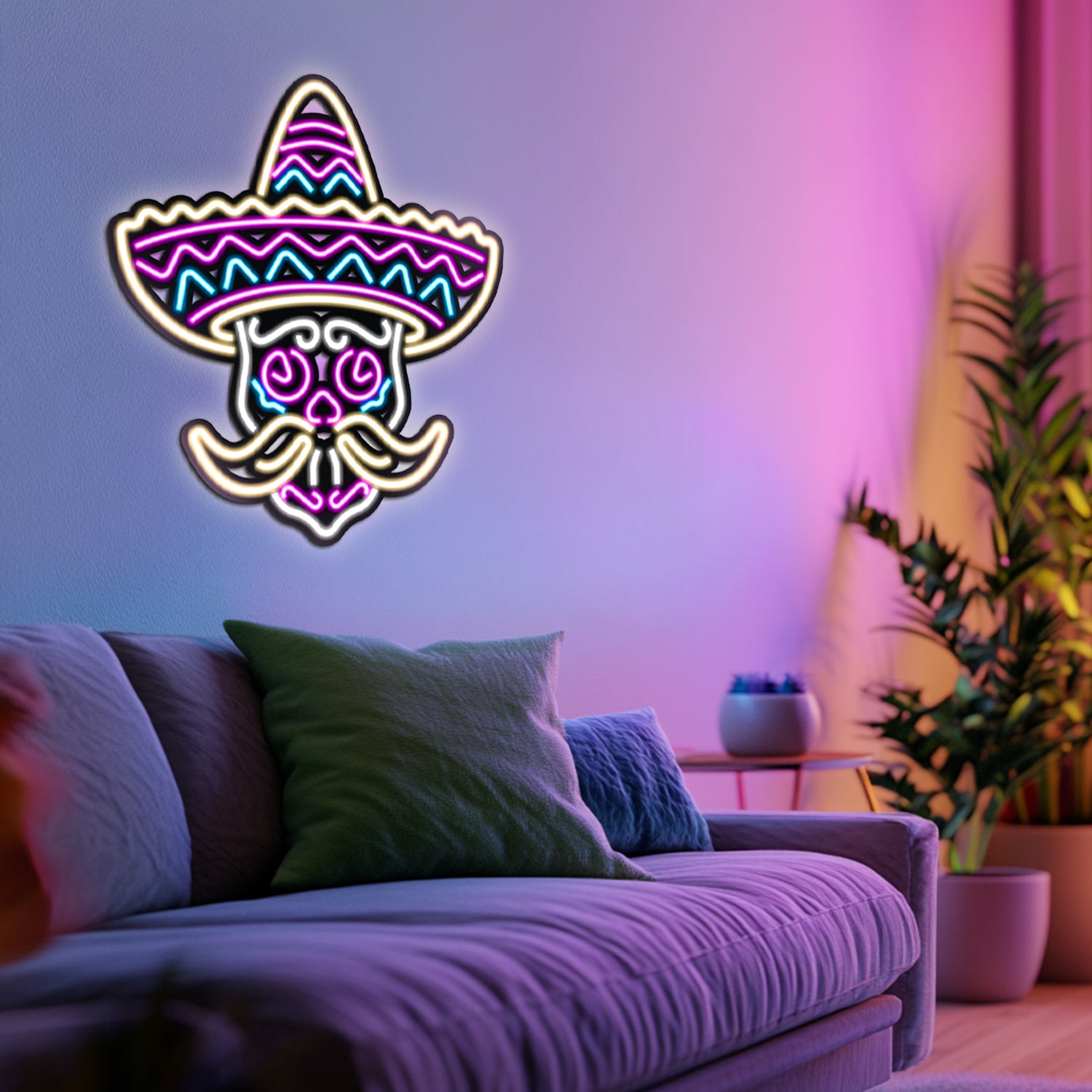 Muertos Skull Metal Neon Wall Art- LN0002