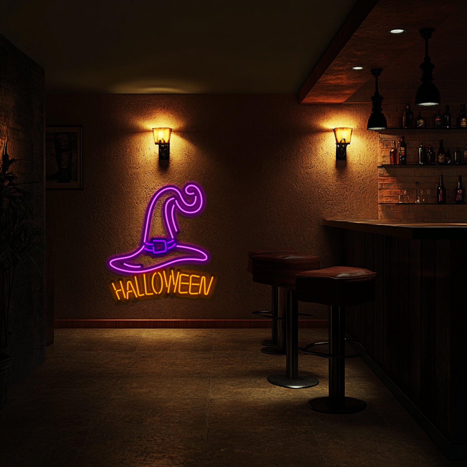 Halloween Hat Metal Neon Wall Art- LN0211