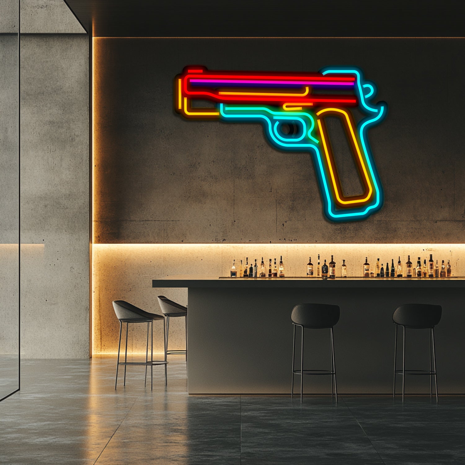 Pistol Weapon Metal Neon Wall Art- LN0127