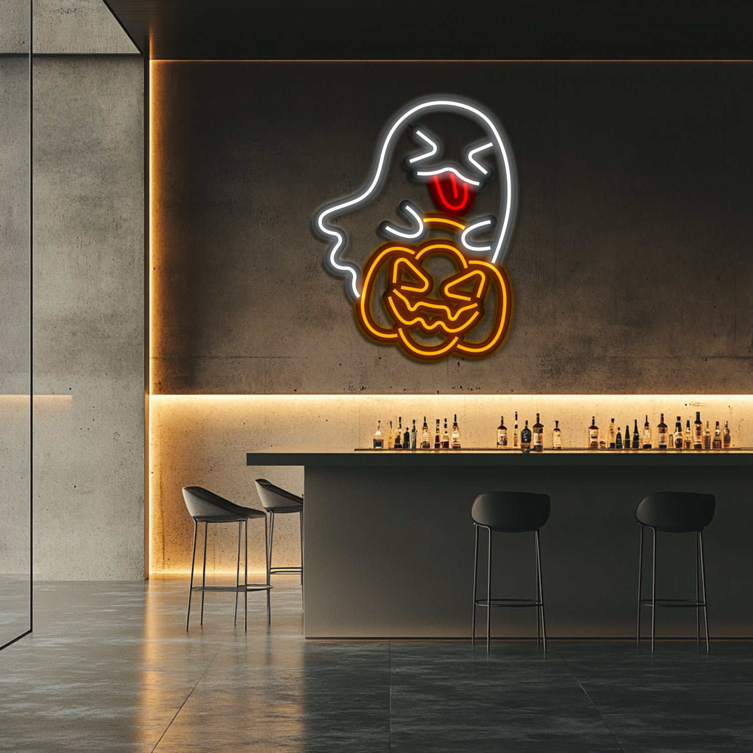 Halloween Ghost Metal Neon Wall Art- LN0206