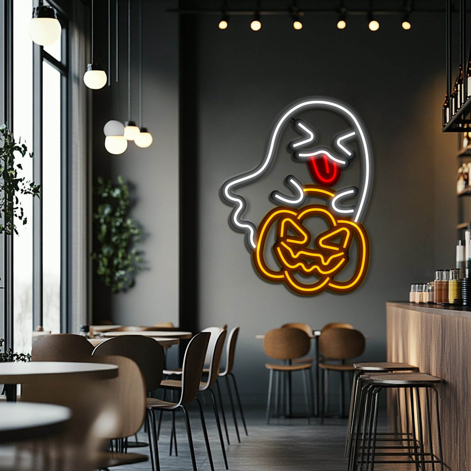 Halloween Ghost Metal Neon Wall Art- LN0206