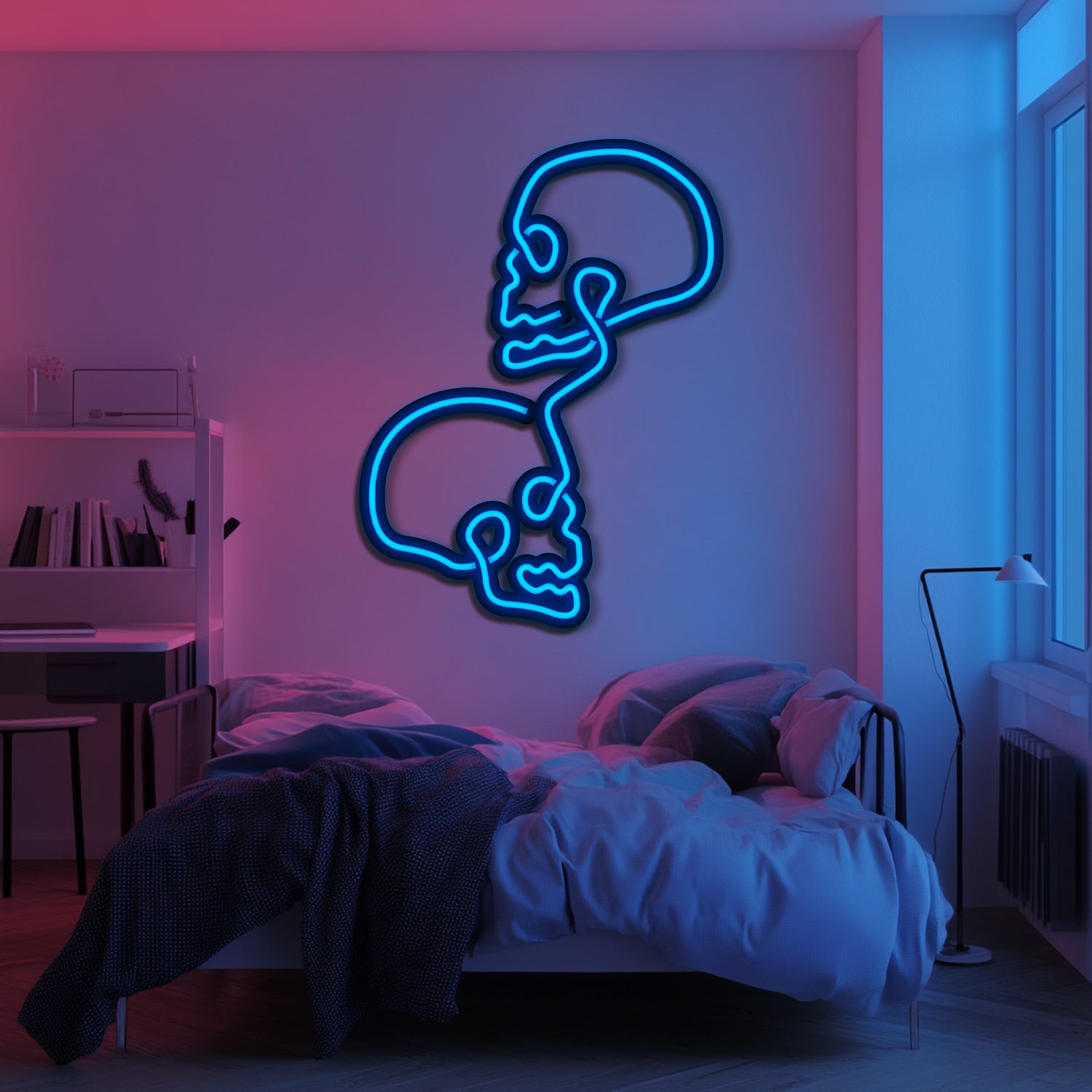 Double Skull Metal Neon Wall Art- LN0189