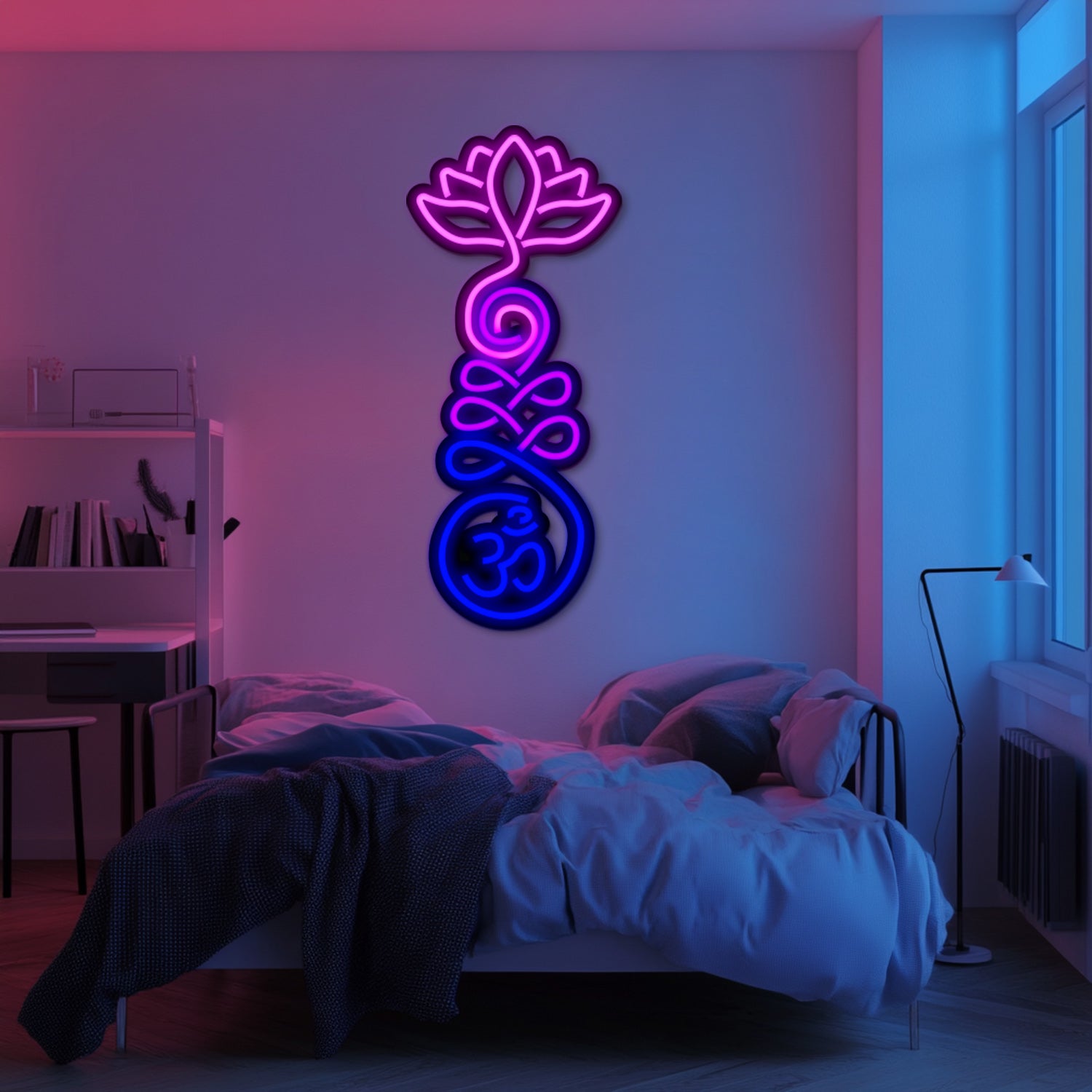 Om and Lotus Metal Neon Wall Art- LN0173