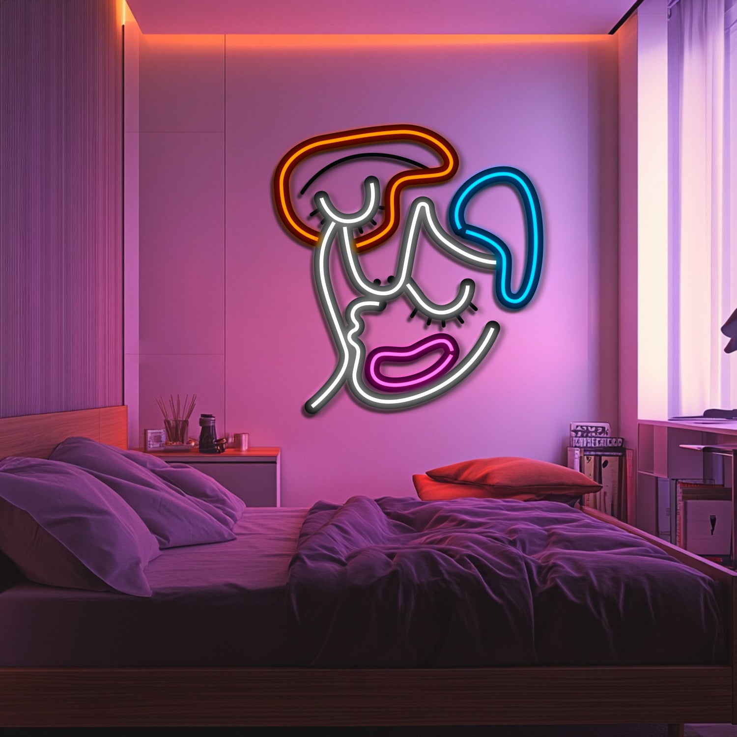 Abstract Face Metal Neon Wall Art- LN0107