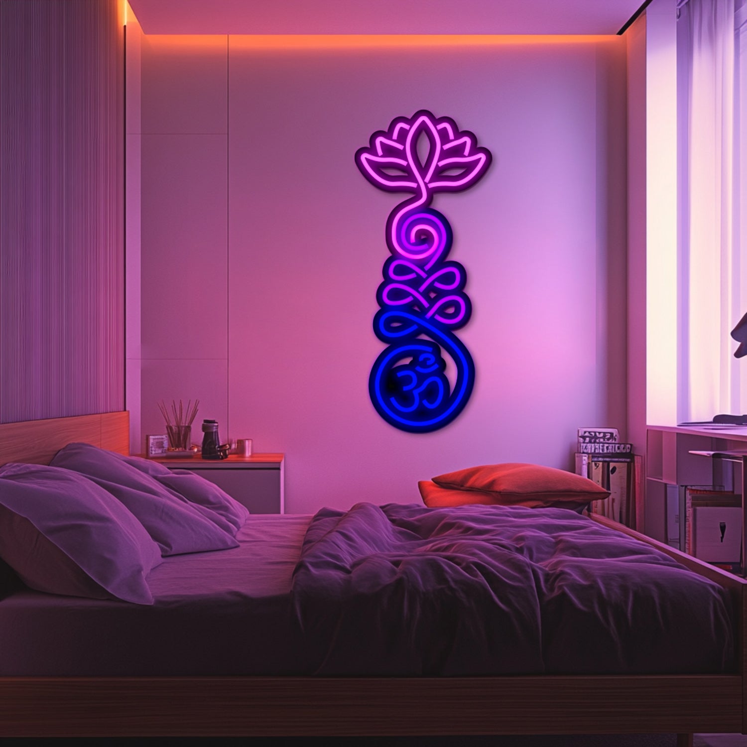 Om and Lotus Metal Neon Wall Art- LN0173
