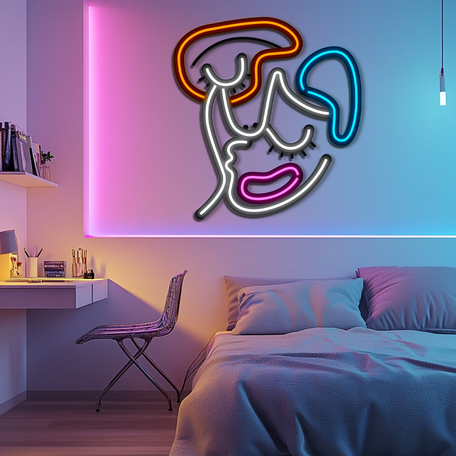 Abstract Face Metal Neon Wall Art- LN0107