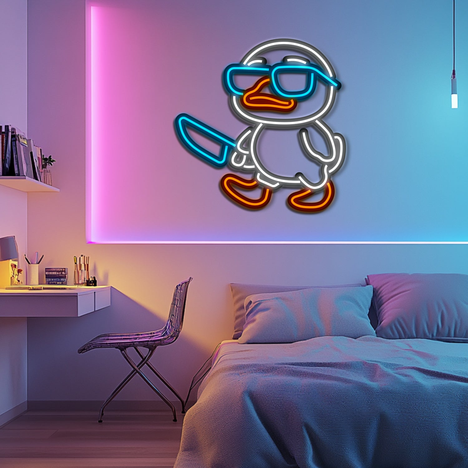 Gangster Duck Metal Neon Wall Art- LN0098
