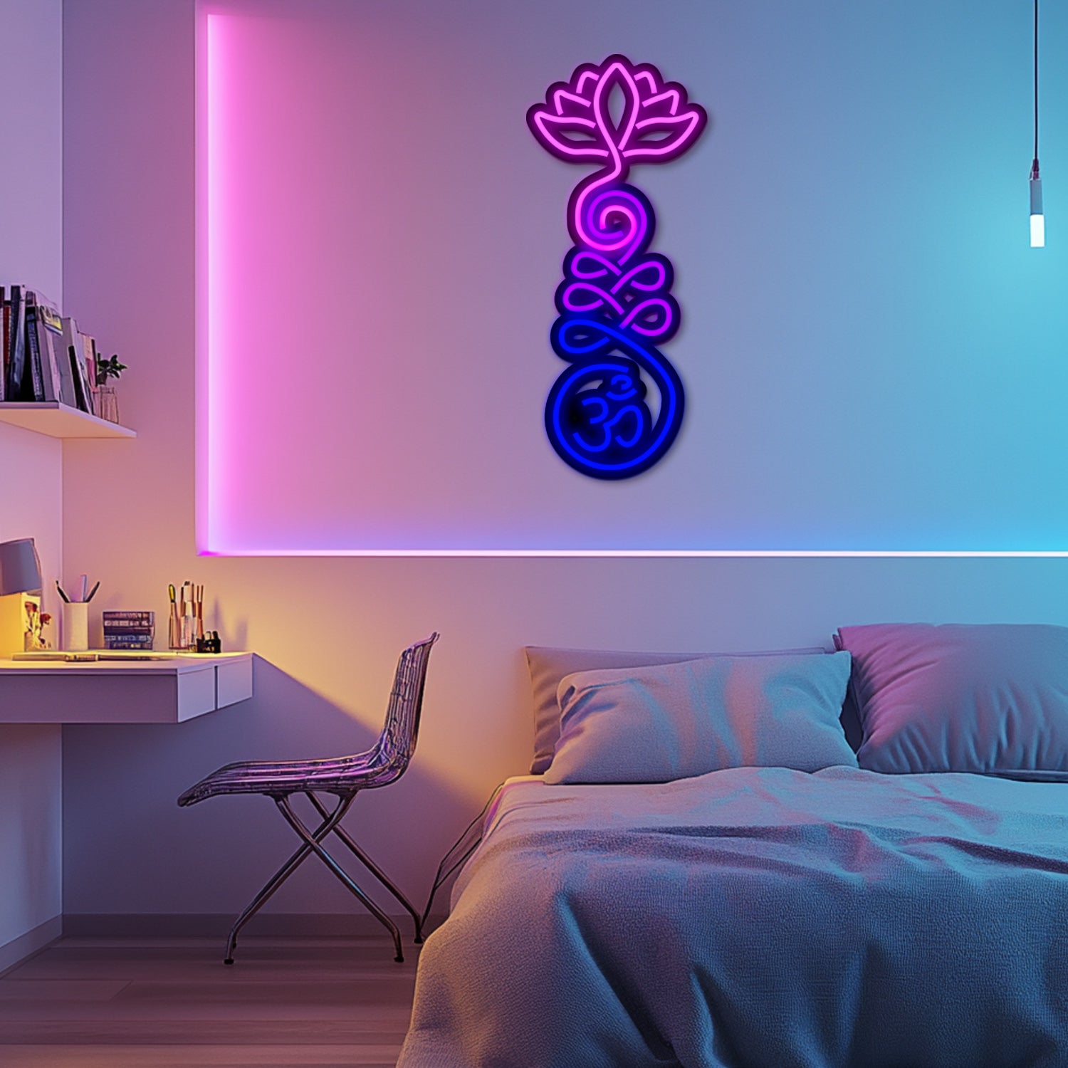Om and Lotus Metal Neon Wall Art- LN0173