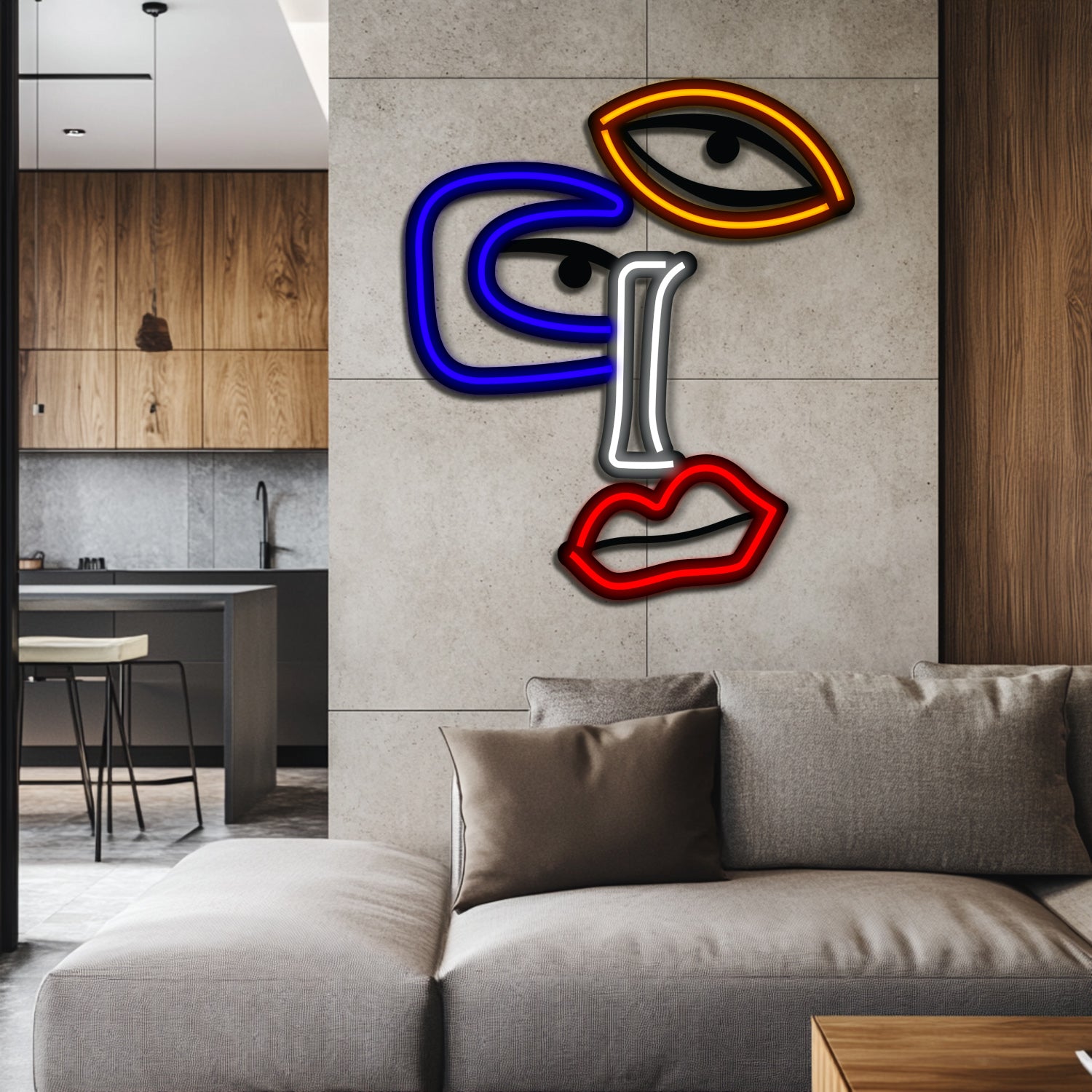 Abstract Face Metal Neon Wall Art- LN0101