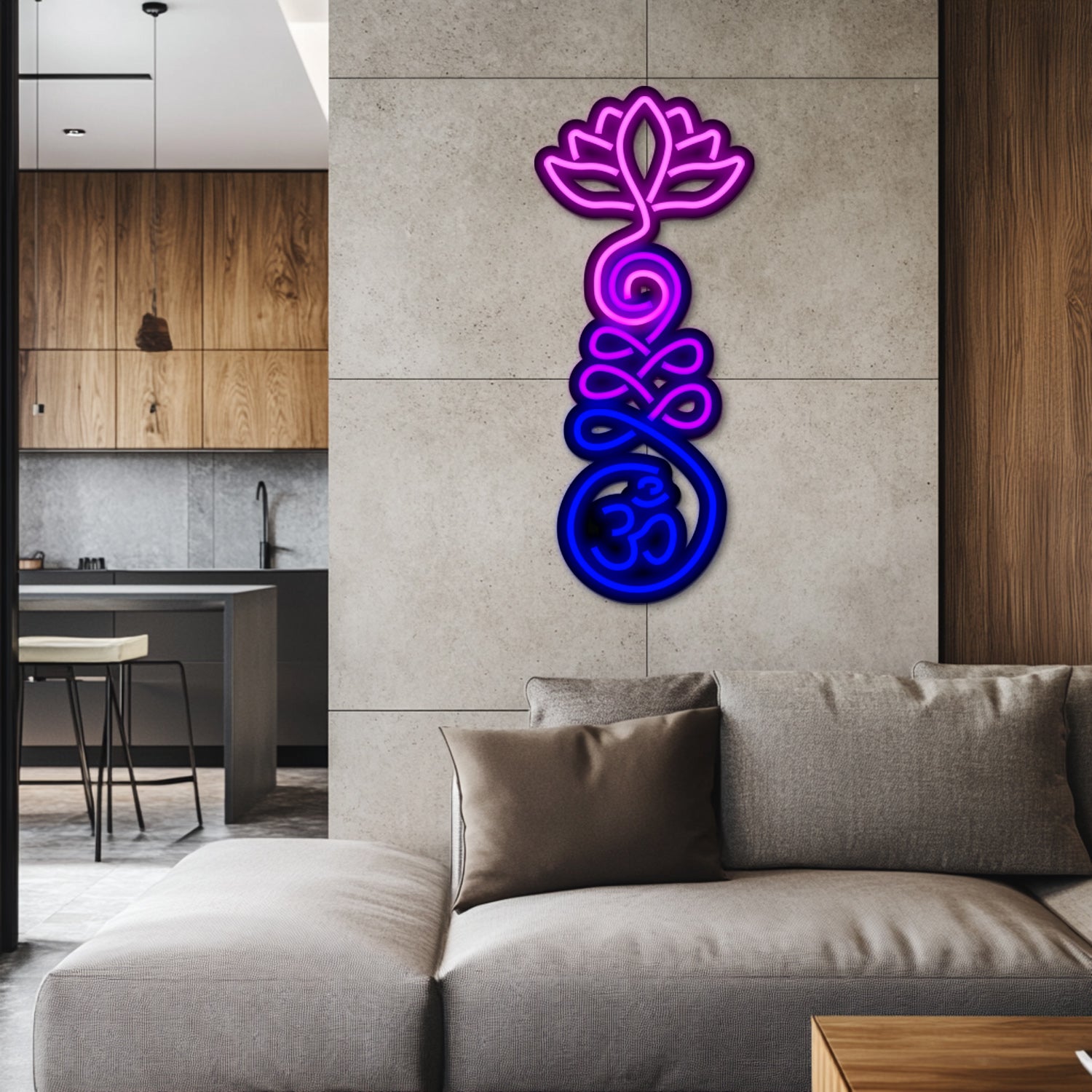 Om and Lotus Metal Neon Wall Art- LN0173