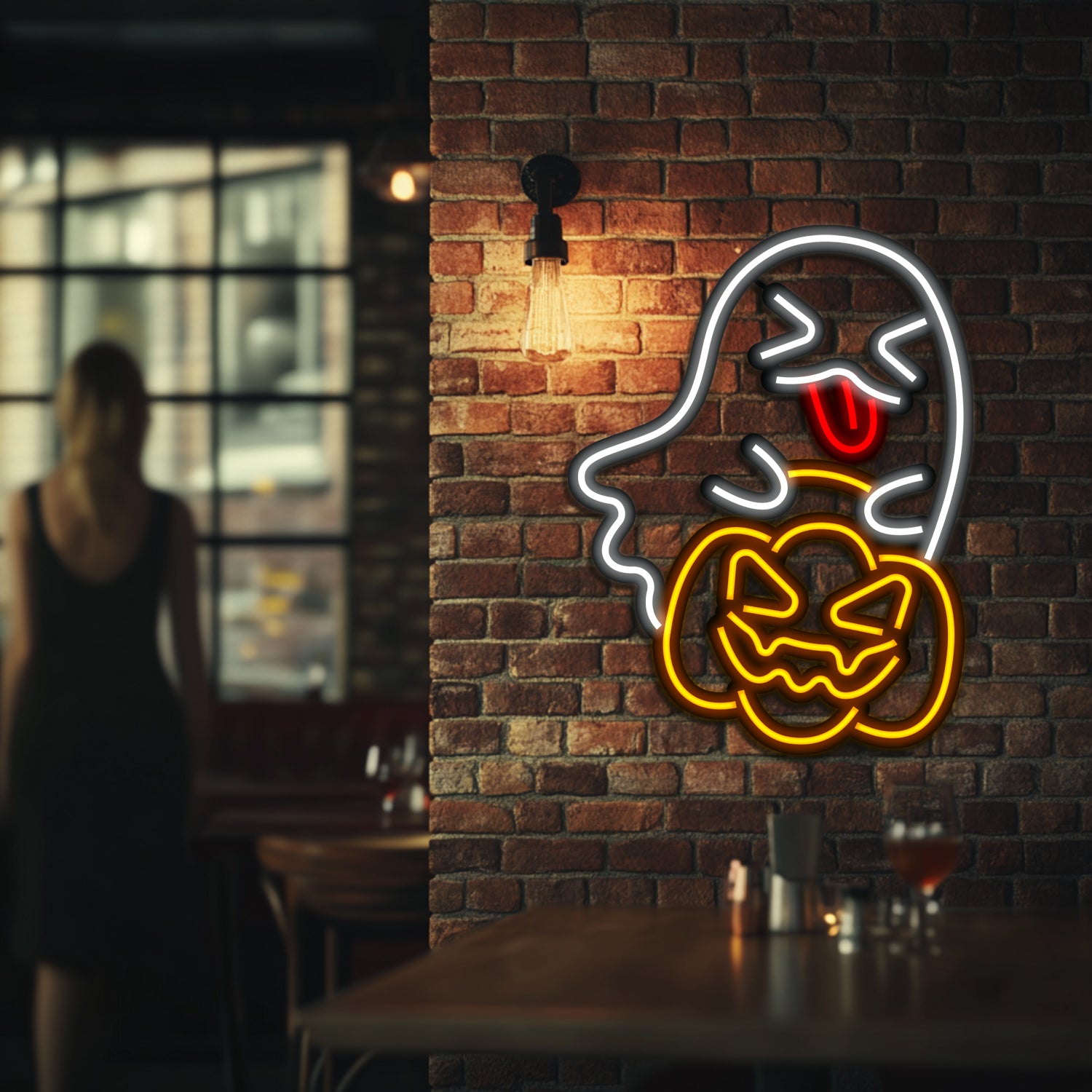 Halloween Ghost Metal Neon Wall Art- LN0206