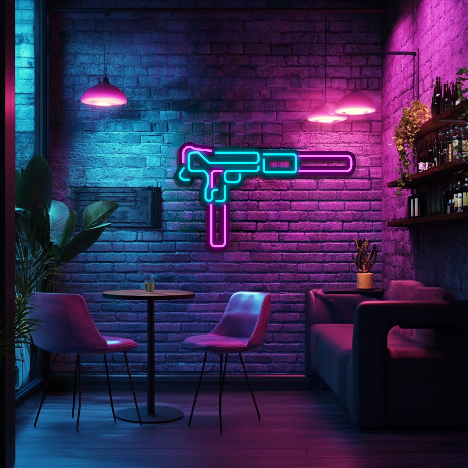 Uzi  Weapon Metal Neon Wall Art- LN0132