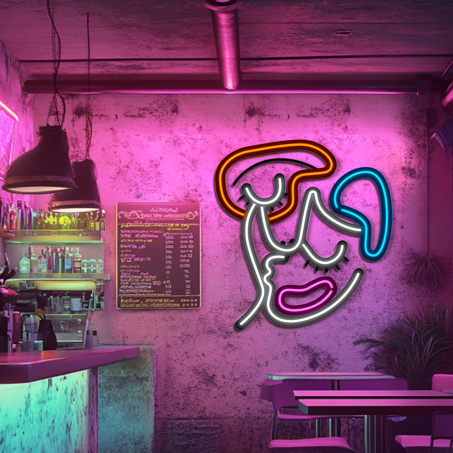 Abstract Face Metal Neon Wall Art- LN0107