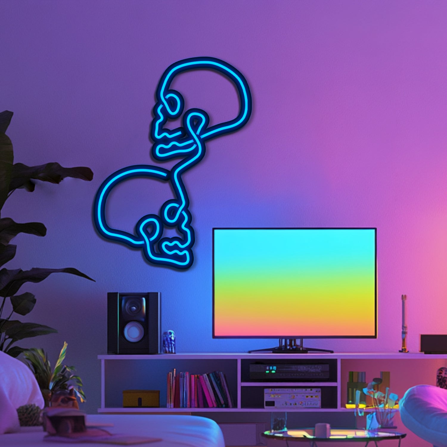Double Skull Metal Neon Wall Art- LN0189