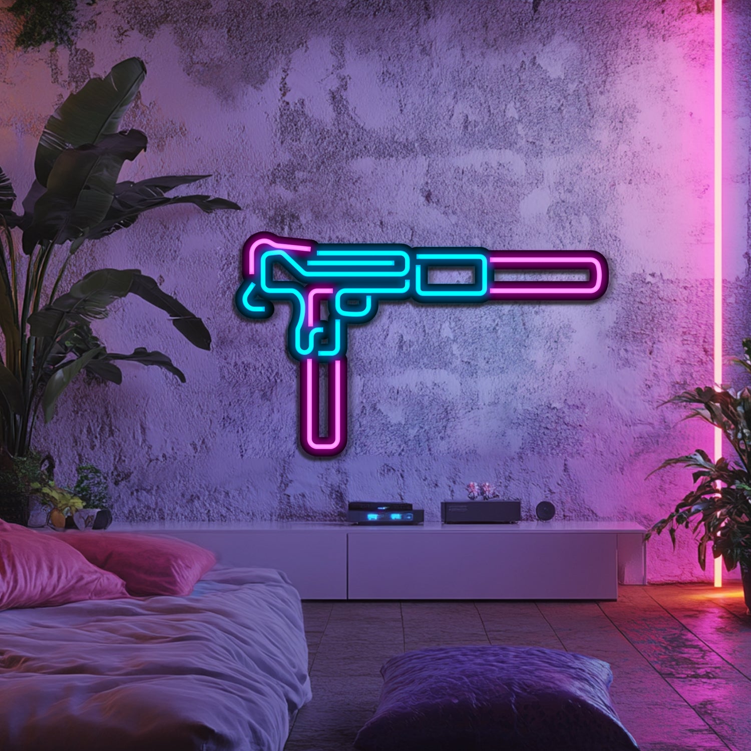 Uzi  Weapon Metal Neon Wall Art- LN0132